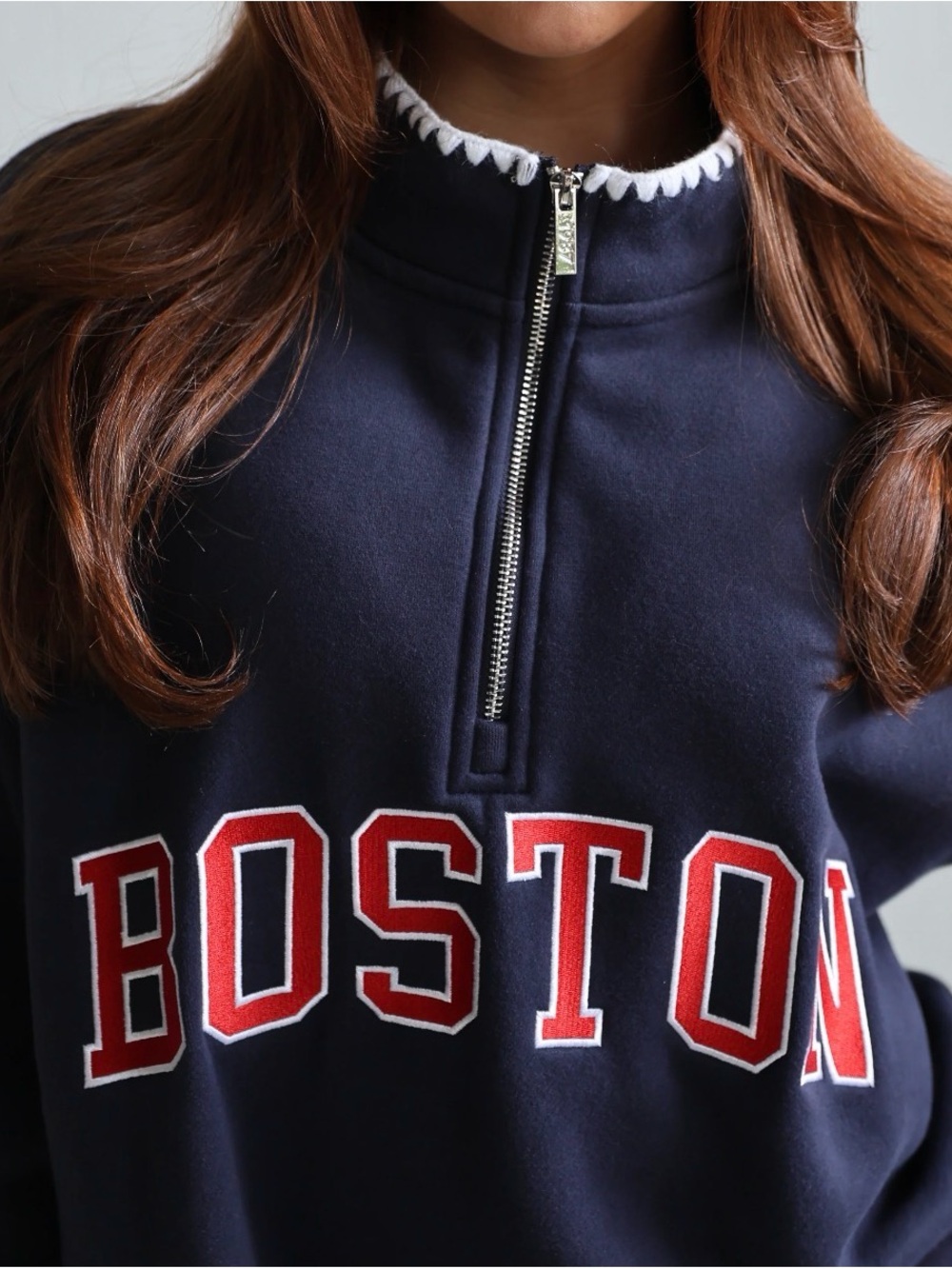 Boston Half-ZipSweater - Navy with Red Lettering - Picture 2 of 3